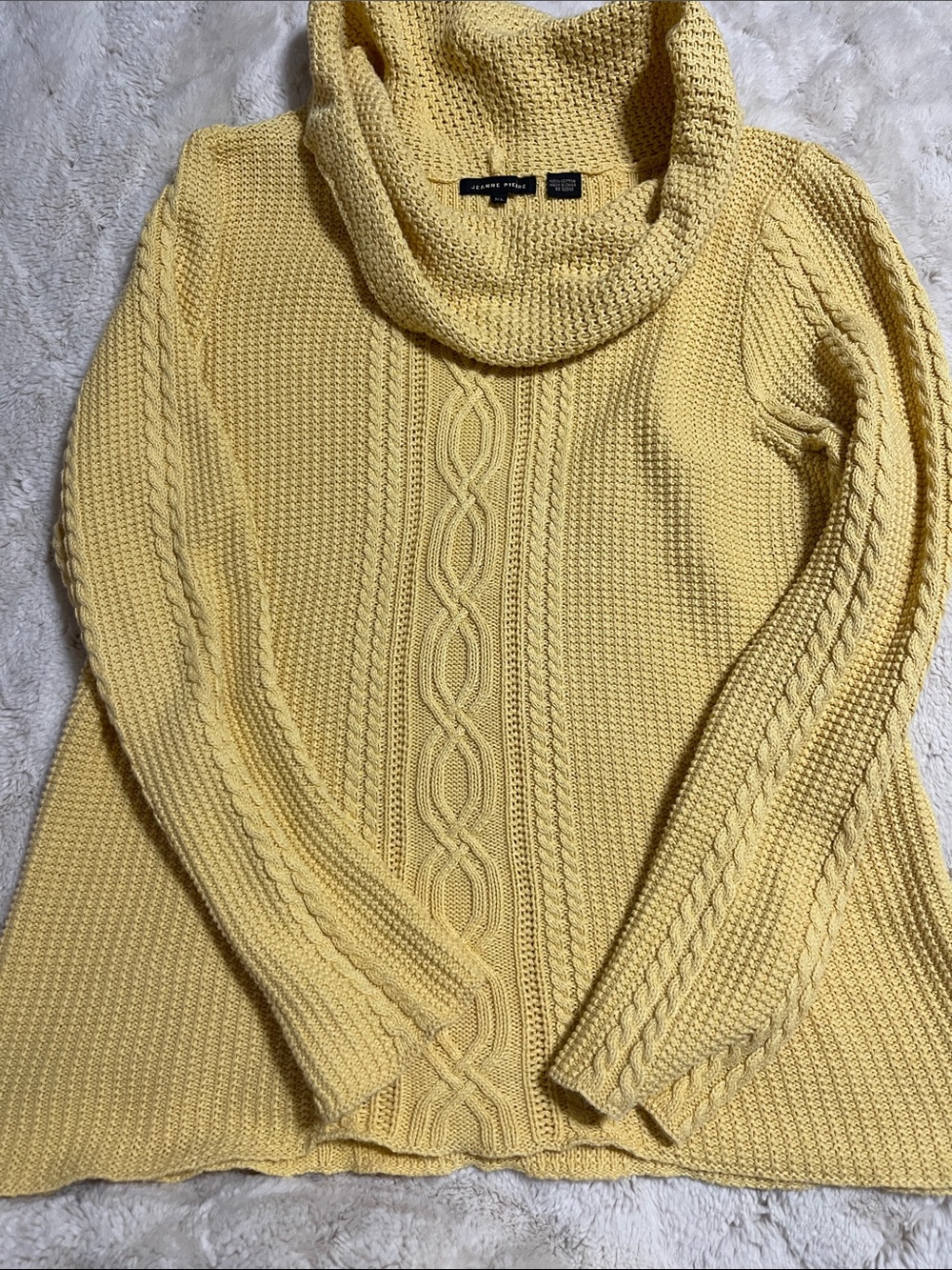 JEANNE PIERRE Light Cream Cowl Neck Cotton Sweater